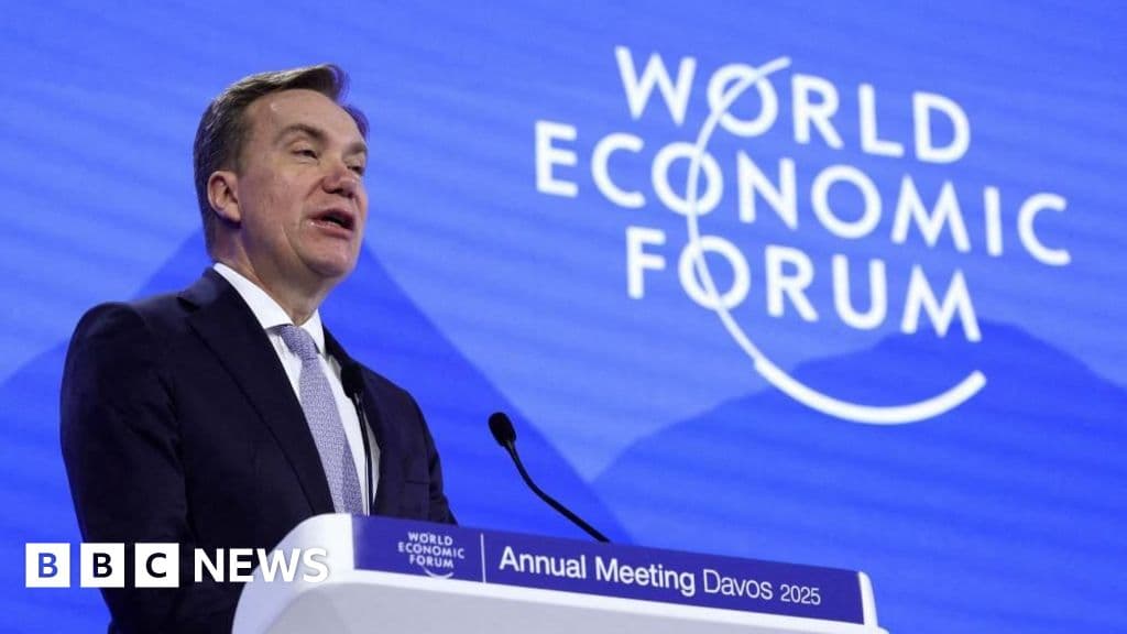 A single, empty, high-end office chair sitting in the middle of a snowy landscape, with a blurry mountain range in the background, executed in a cold, cynical editorial style.