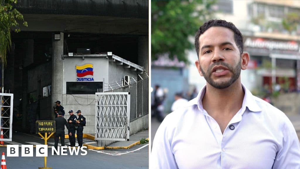 A hyper-realistic, bleak architectural shot of El Helicoide in Caracas, the massive concrete spiral looking brutal and weathered under a sickly yellow, smog-filled sky. Tiny, faceless shadows of people emerge from the base, walking into a landscape of urban decay. The atmosphere is oppressive, cynical, and cinematic.
