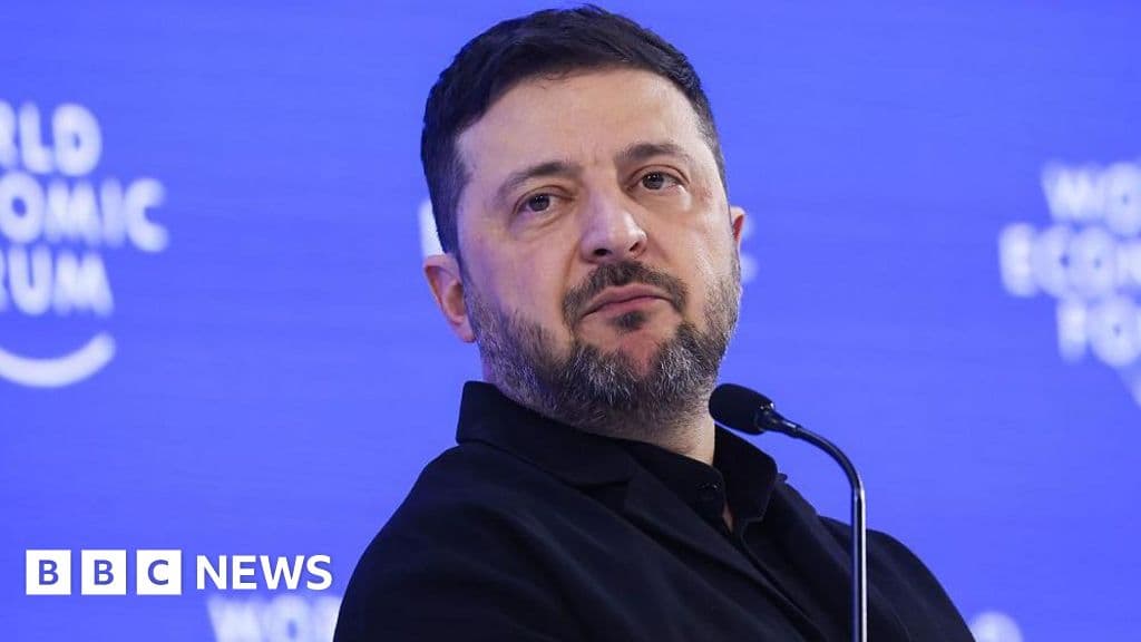 A satirical political cartoon showing Donald Trump, Vladimir Putin, and Volodymyr Zelenskyy sitting at a tiny card table in the middle of a literal battlefield. Trump is holding a 'Art of the Deal' book, Putin is holding a map of Ukraine with 'MINE' written on it, and Zelenskyy is holding an empty hat for money. In the background, money falls from the sky like snow while people in suits eat steak at a fancy table nearby.