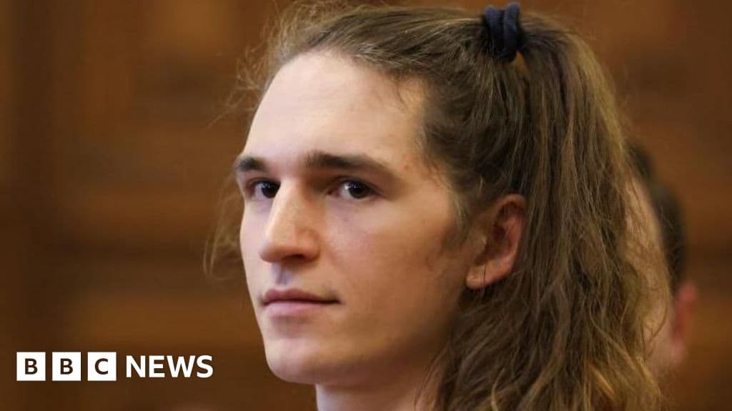 A gritty, cynical illustration in a collage style. On the left, a German courthouse with a judge looking confused. On the right, a dark, imposing Hungarian prison cell. Connecting them is a map of Europe with a police car driving in the middle of the night. The colors should be dark blues, greys, and stark red. The mood is gloomy and bureaucratic.