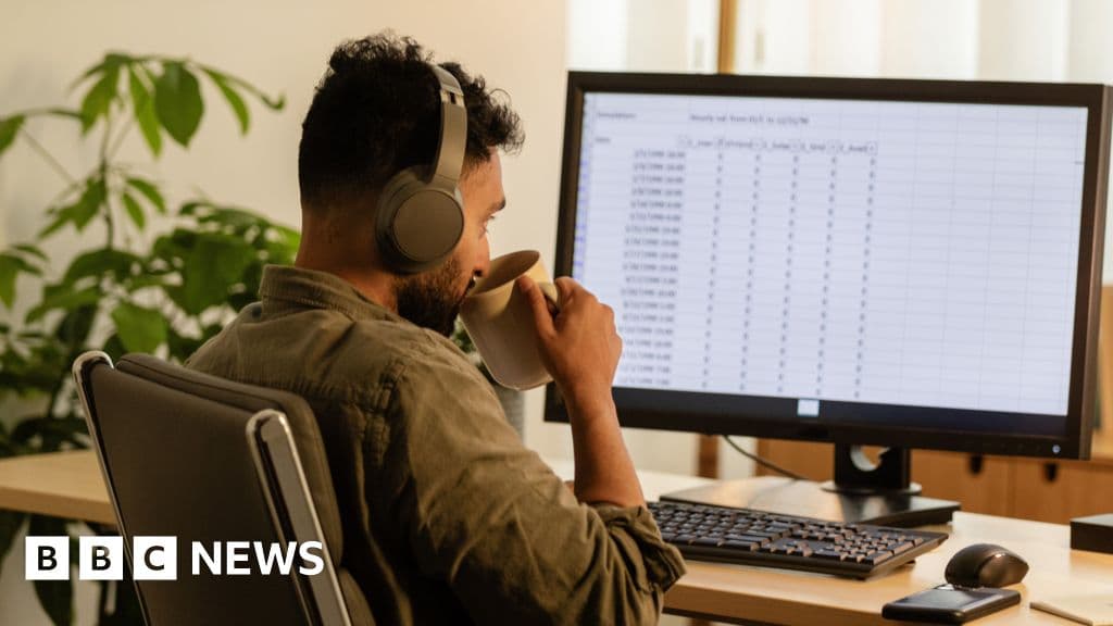 A hyper-realistic, dark satirical image of a corporate office where the walls and floors are made of glowing, green Excel spreadsheet grids. In the center, a massive, faceless silver monolith labeled 'CENTRAL CONTROL' is sucking up individual laptop screens. Tired office drones in grey suits stand by, looking up in despair as their spreadsheets dissolve into binary code and vanish into the monolith. The lighting is cold and clinical, with a sense of overwhelming bureaucratic oppression.