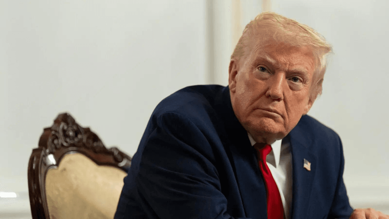 A satirical split-screen illustration. On one side, Donald Trump is holding a 'SOLD' sign over a frozen, ice-covered map of Greenland. On the other side, a group of smug Danish politicians in bicycles are holding a giant 'FOR SALE' sign over a burning, smog-filled map of California. The style is acid-toned political caricature, sharp and cynical.