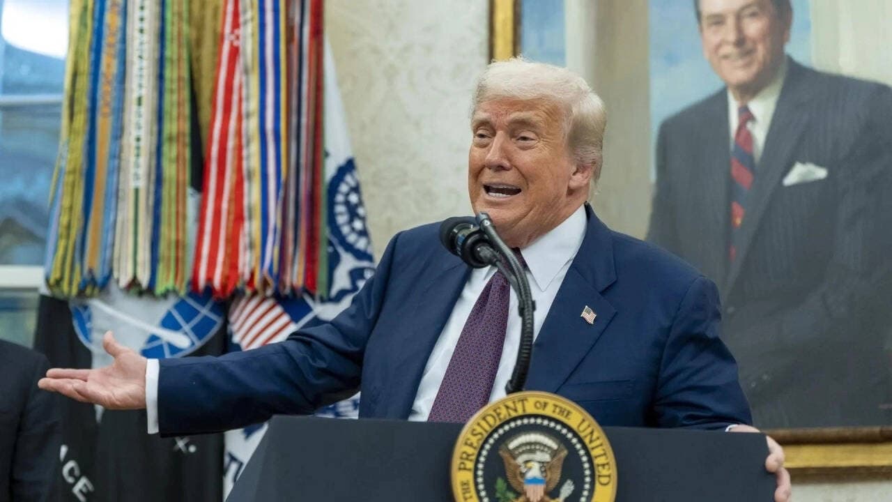 A satirical editorial cartoon showing a giant gold-plated Trump Tower being air-lifted by helicopters onto a map of Greenland, while tiny European leaders in suits stand on a nearby ice floe shaking their fists and holding signs that say 'Unflinching Concern'. The style is gritty, cynical, and highly detailed.