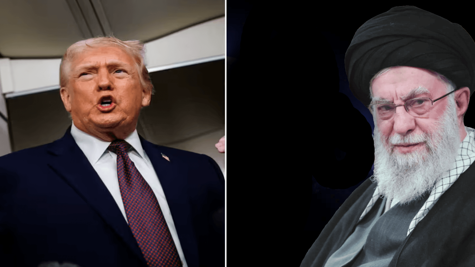 A dark, satirical oil painting in a baroque style. Donald Trump and Ayatollah Khamenei are sitting across from each other at a small, rickety wooden table in the middle of a desolate, grey wasteland. They are both wearing oversized, heavy crowns that look like they are slipping off. On the table is a single red button labeled 'The Ego.' Both leaders have their fingers hovering over the button, looking at each other with expressions of intense, childish spite. In the background, the shadows of their silhouettes loom large, appearing like giant, monstrous toddlers.