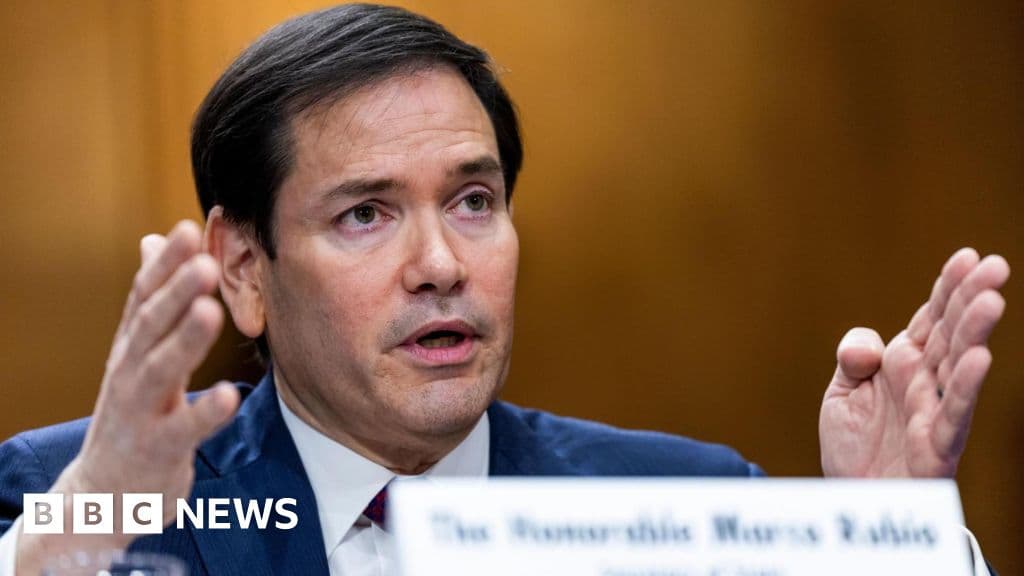 A hyper-realistic, slightly gritty photo of Marco Rubio sitting at a witness table in a Senate hearing room, looking bored and robotic, surrounded by blurred out politicians, low angle shot, cynical atmosphere
