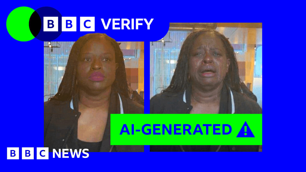 A gritty, high-contrast black and white illustration of a pair of hands holding a photograph of a chaotic protest. The hands are wearing business suit cuffs. One hand holds a pair of scissors and is cutting out the 'ugly' parts of the photo, leaving only a smiling face, while the scraps of reality fall to the floor.