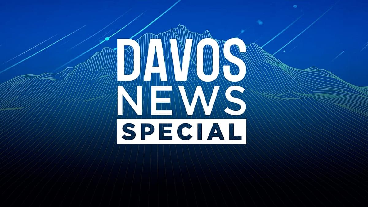 A satirical, high-contrast illustration of European leaders in Davos, depicted as wooden puppets with tangled strings, standing on a melting glacier made of gold coins. In the background, private jets fly in the shape of a dollar sign through a thick fog of buzzwords like 'TRUST' and 'AI'. The style is cynical, sharp-edged editorial cartooning, with a cold, mountain-blue color palette.