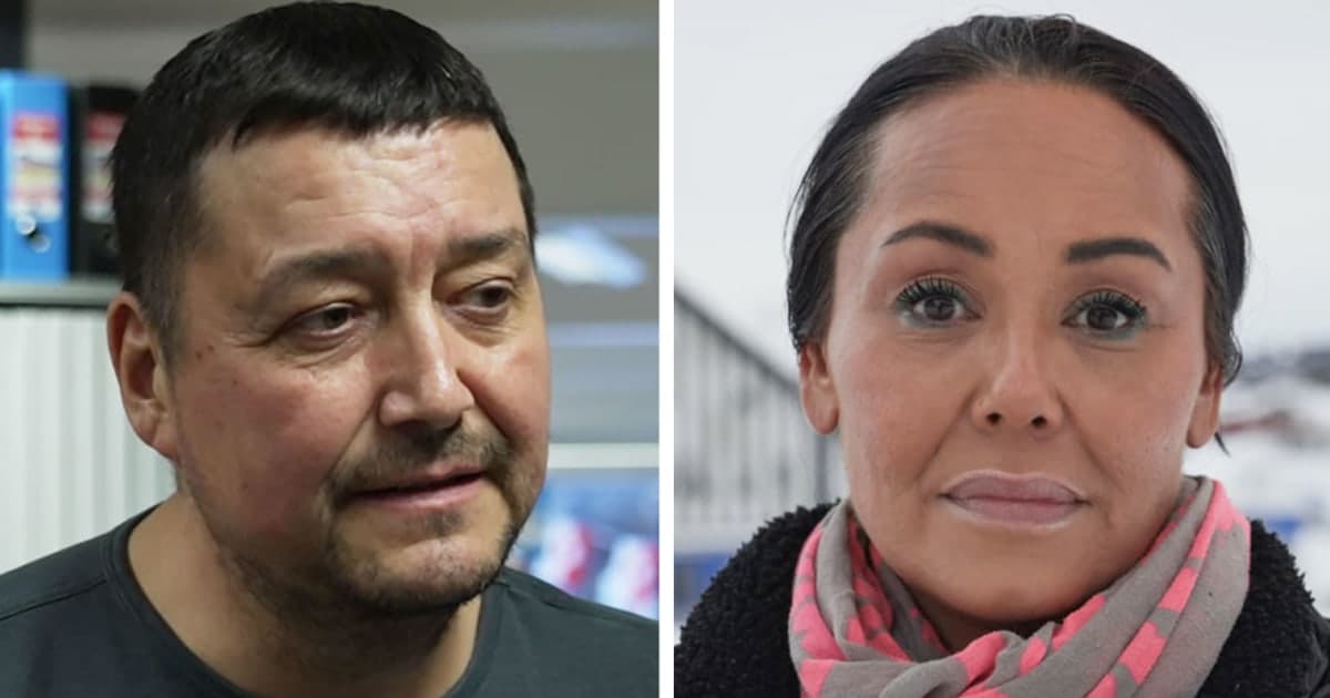 A satirical political cartoon style illustration showing a giant gold-plated hotel skyscraper labeled 'TRUMP NUUK' sitting precariously on top of a melting iceberg. In the foreground, tiny perplexed Greenlandic fishermen look up at the tower. The sky is ominous and the water is rising. High contrast, gritty ink lines.