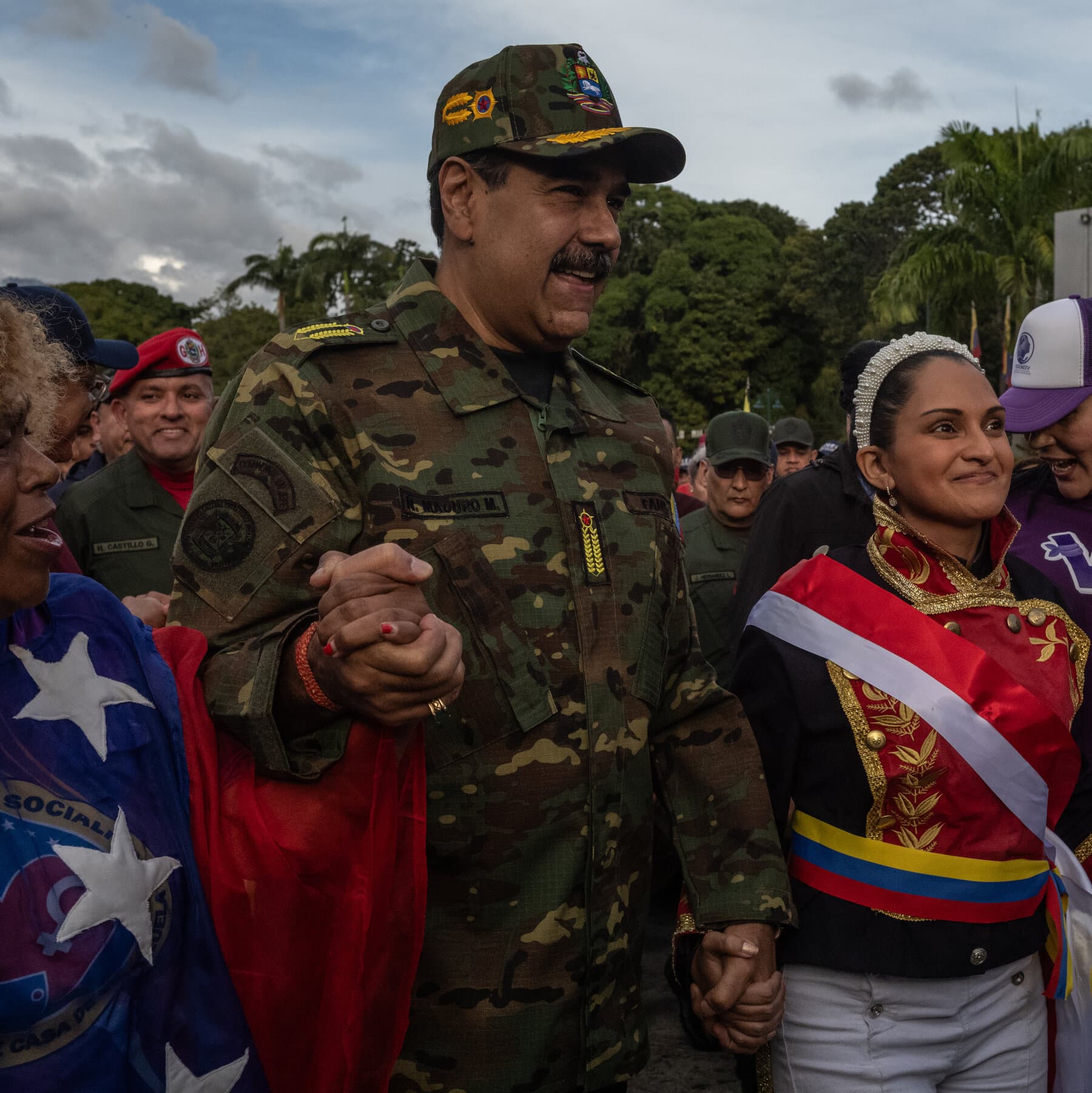 A hyper-realistic, gritty cinematic shot of an ornate presidential office in disarray, a half-eaten fancy meal left on a desk, a Venezuelan flag draped carelessly over a chair, harsh shadows, moody lighting symbolizing the sudden end of power.