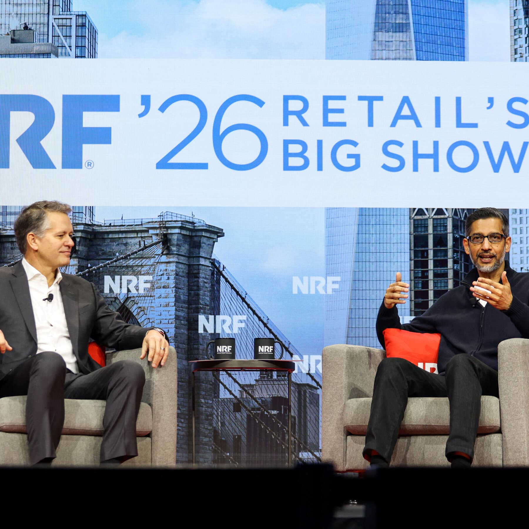 A hyper-realistic, bleak depiction of a supermarket aisle where every product is replaced by a glowing, featureless blue screen. A massive, cold robotic eye hangs from the ceiling, staring intensely at a confused shopper who is holding a bag of horse hay. The lighting is sterile, corporate, and dystopian, casting long shadows across a polished, empty floor.