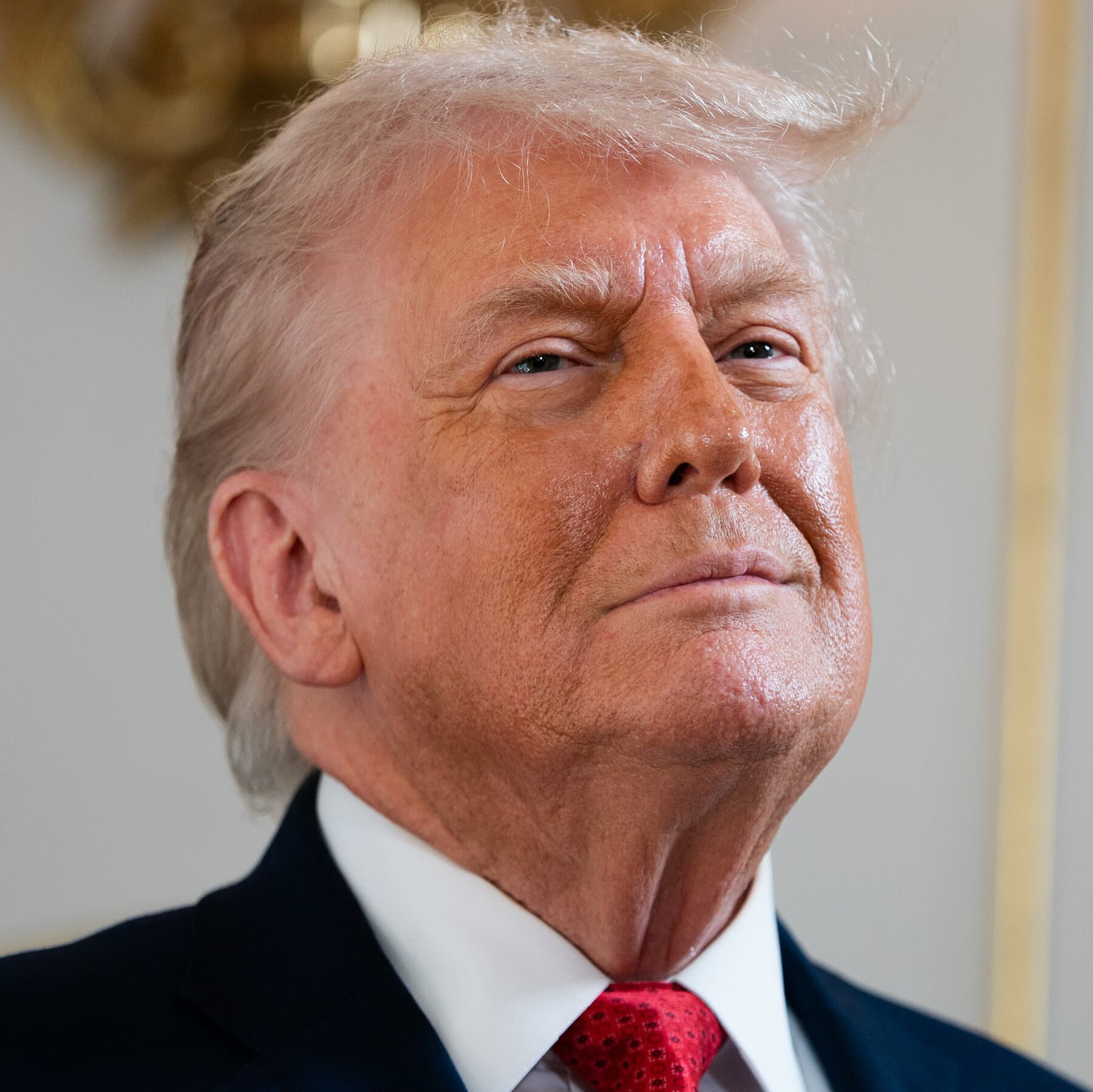 A surreal oil painting of a vast, dark boardroom floating in a void. At the head of the table sits a massive, golden throne. The other chairs are occupied by mirrors reflecting the empty throne. The table is covered in shattered maps and globes. High contrast, ominous, satirical art style.
