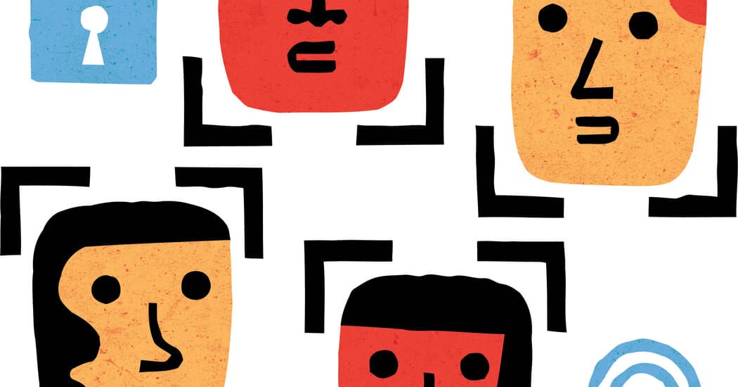 A gritty, cynical cinematic shot of a tired traveler standing before a glowing, sterile biometric scanner in a dark, dystopian airport terminal. The scanner's blue light maps the traveler's face with a grid of nodes and lines, while in the background, a blurry, uncaring crowd of people shuffle like sheep through a metal gate. The atmosphere is cold, bureaucratic, and oppressive.