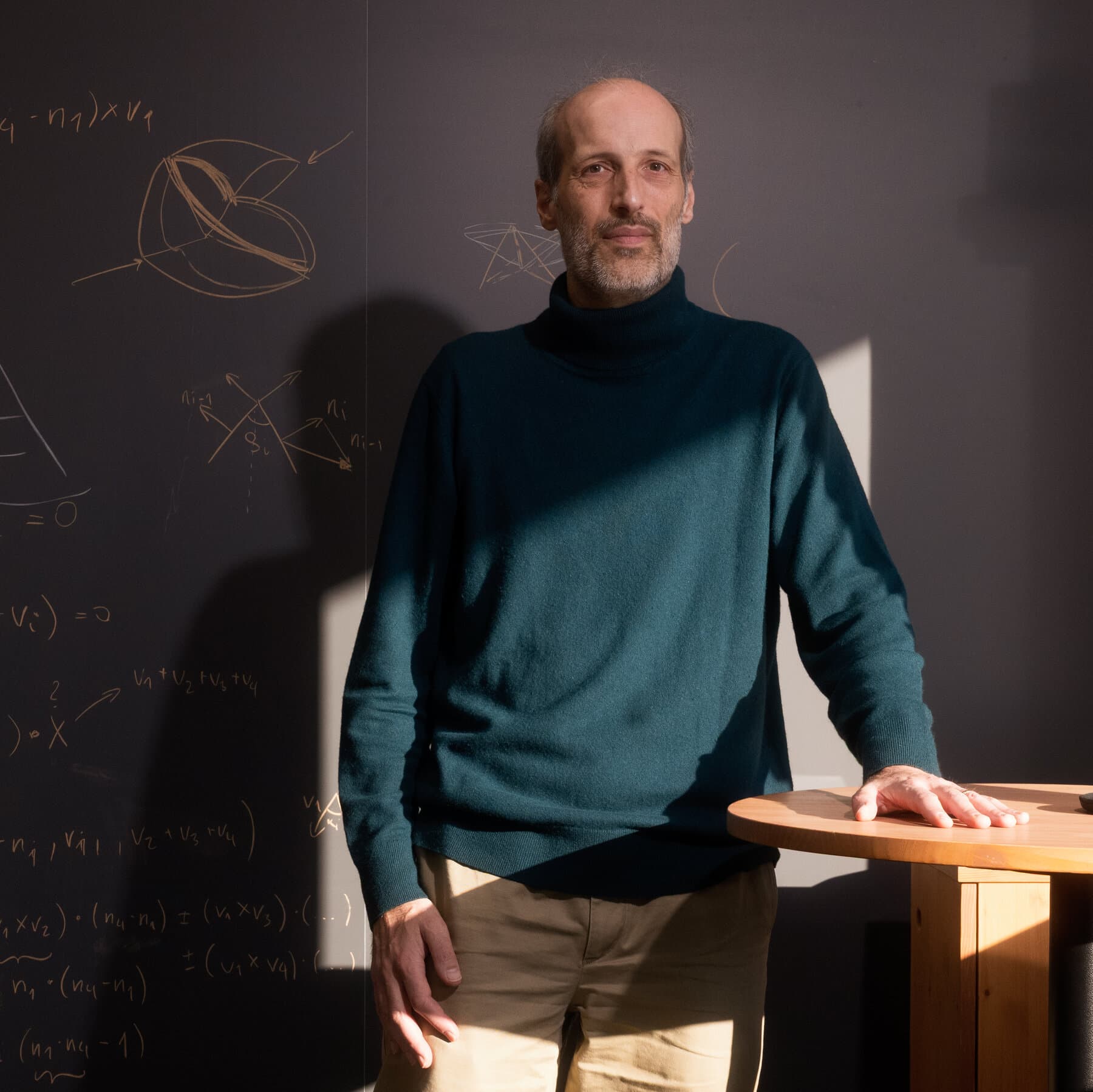 A highly detailed, gritty editorial illustration of a tired, disheveled human mathematician sitting at a messy desk covered in papers, angrily correcting a robot's homework with a red pen. The robot looks shiny but vacant and confused. The lighting is dim and cynical.