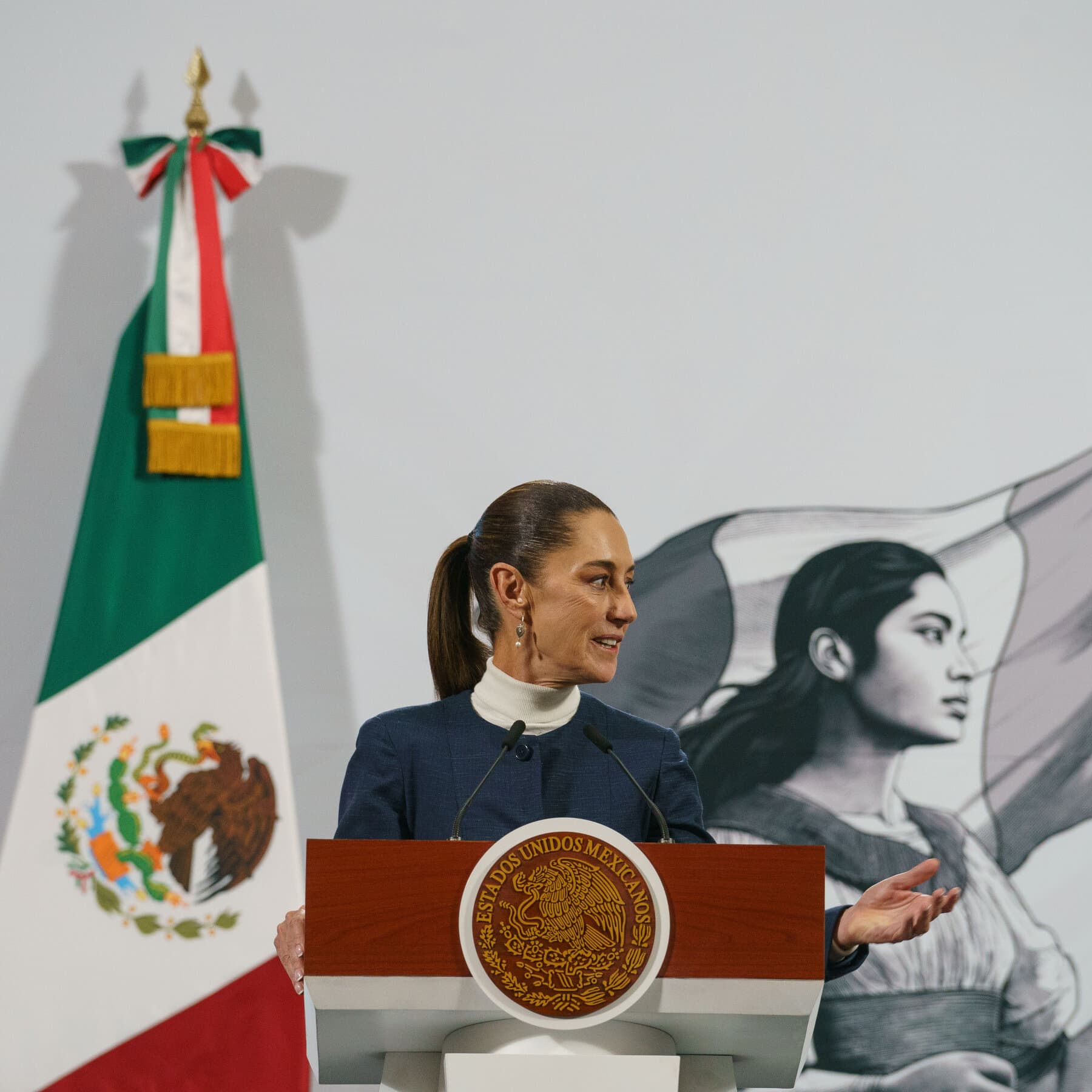 A gritty, cynical illustration of a rusted oil barrel leaking black sludge onto a cracked map of Mexico and Cuba, with a large, menacing shadow of a suit and tie looming over the scene. Muted colors, noir style, depressing atmosphere.