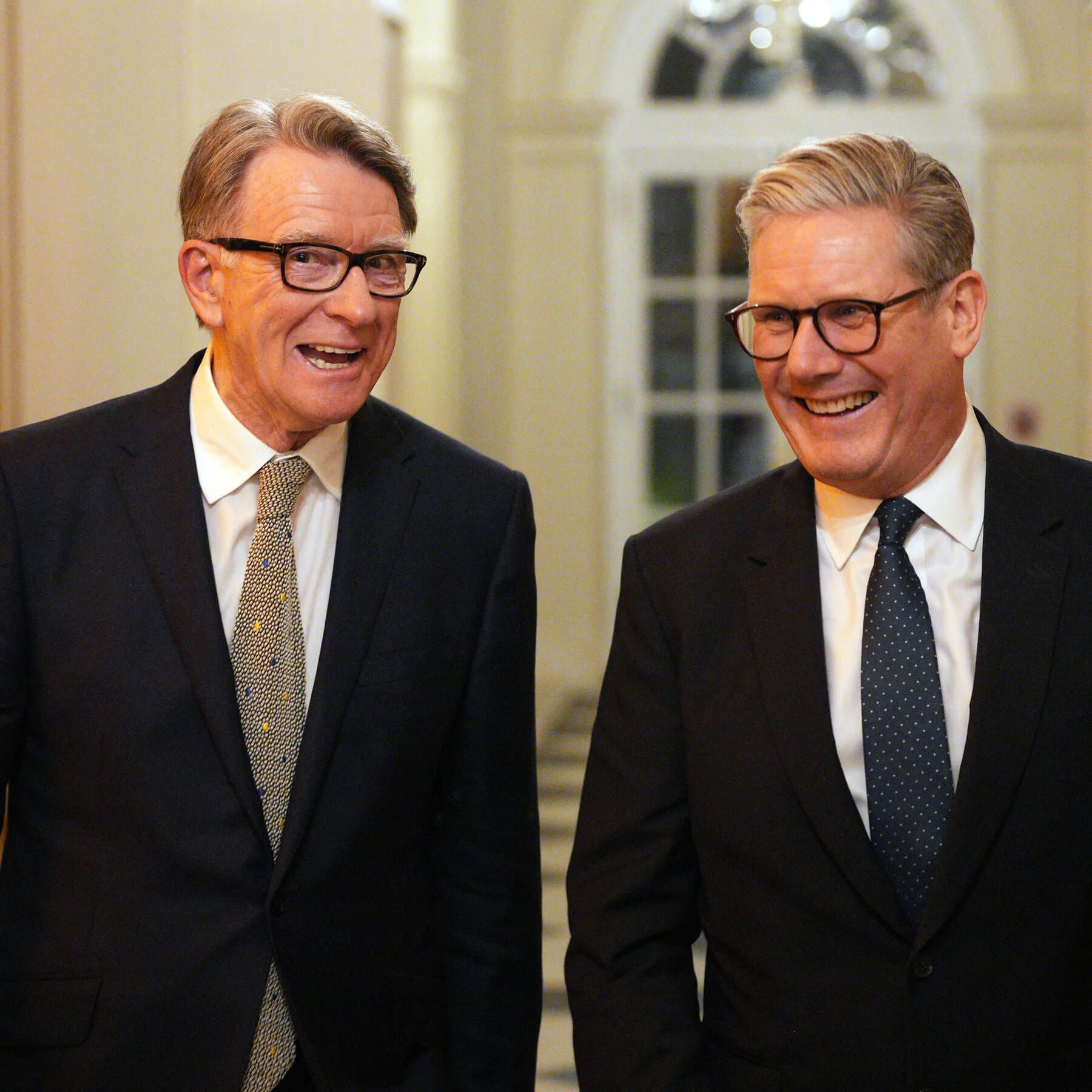 A gloomy, rainy street view of the British Parliament (Big Ben) in London, distorted slightly as if seen through a cracked lens, with a silhouette of a man in a suit walking away into the fog, muted colors, cynical atmosphere.